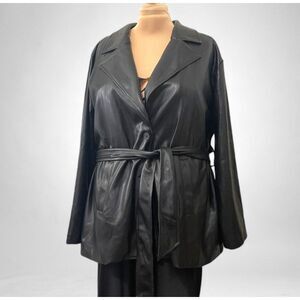 JASON BOLDEN Faux Leather Black Trench Coat, NWT!  Plus Size 2X